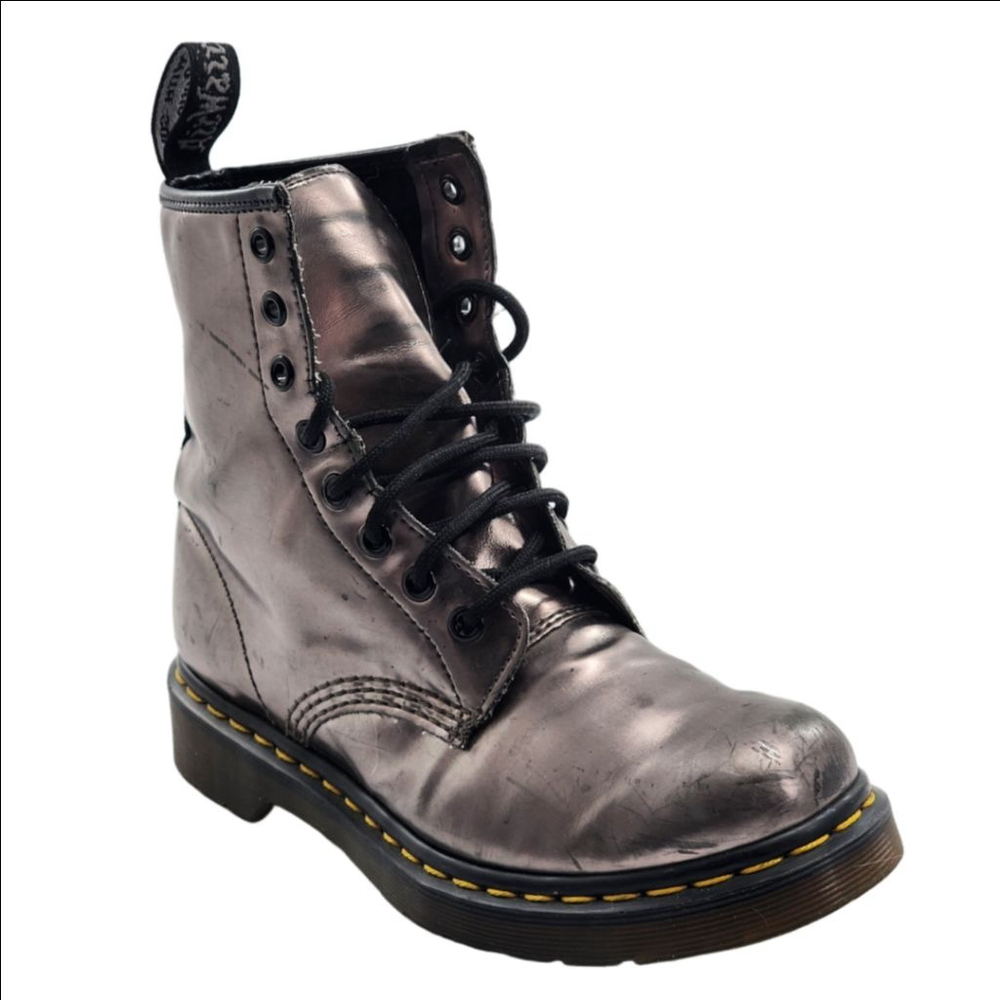 DR. MARTENS Pascal Platinum Metallic Lace Up Combat Boots Size 7
